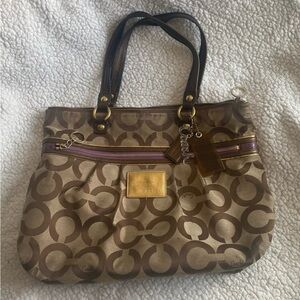 Coach Poppy Brown and Purple Signature Shoulder Bag